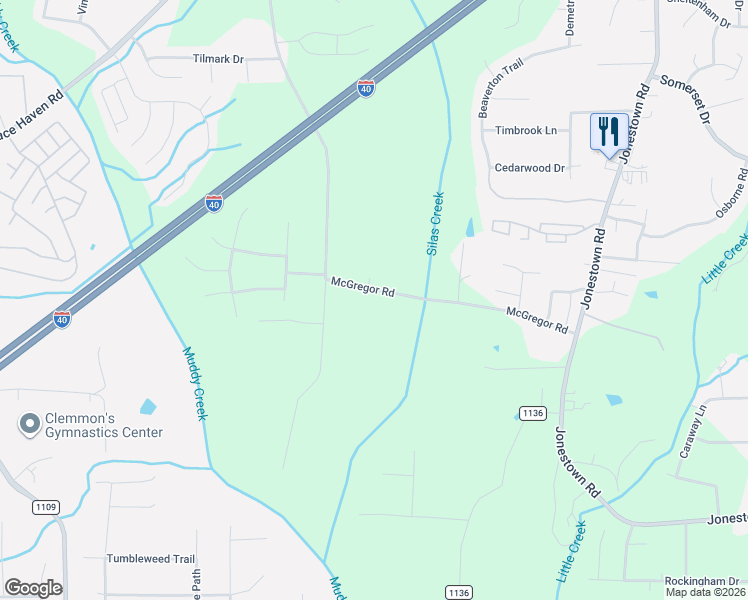 map of restaurants, bars, coffee shops, grocery stores, and more near 824 McGregor Road in Winston-Salem