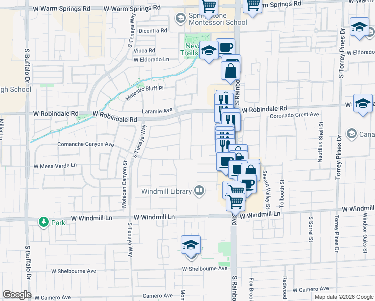 map of restaurants, bars, coffee shops, grocery stores, and more near 7148 Adobe Hills Avenue in Las Vegas