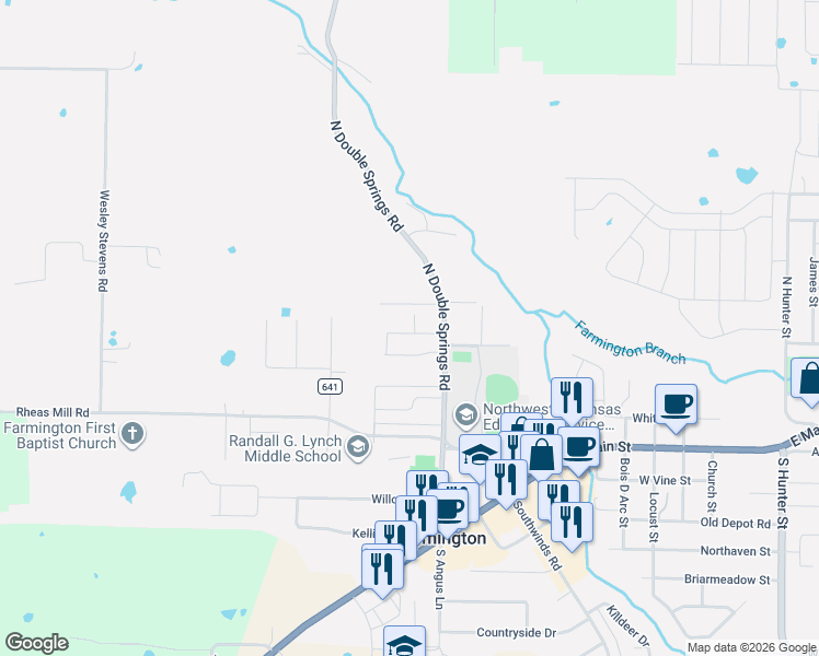 map of restaurants, bars, coffee shops, grocery stores, and more near 305 Wolfe Lane in Farmington