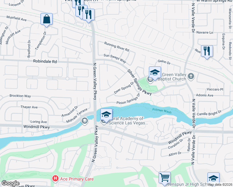 map of restaurants, bars, coffee shops, grocery stores, and more near 2040 Shadow Brook Way in Henderson