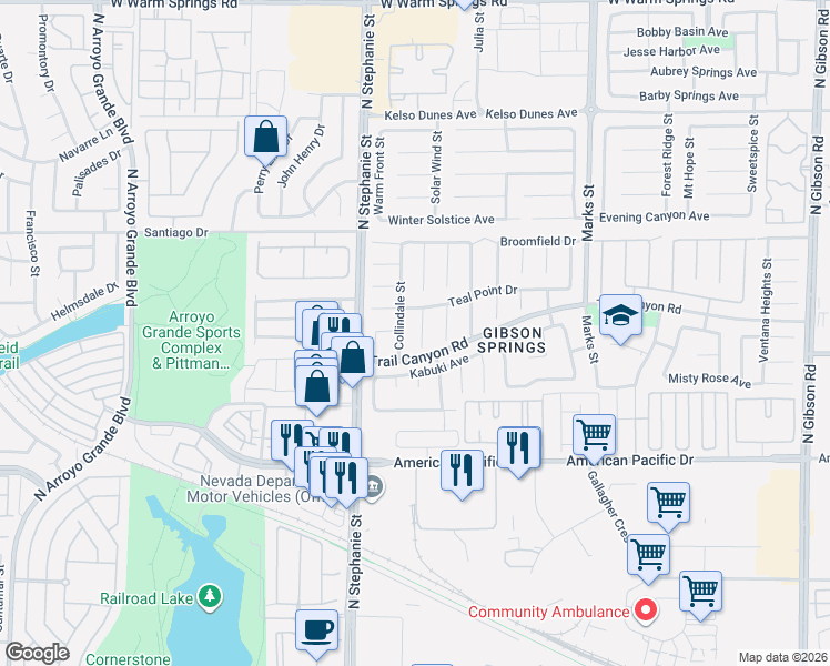 map of restaurants, bars, coffee shops, grocery stores, and more near 248 Leaf Bud Court in Henderson