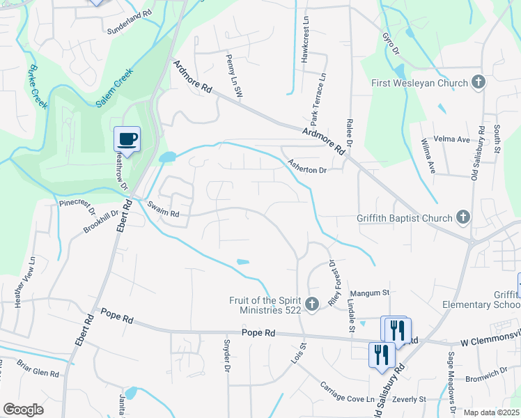 map of restaurants, bars, coffee shops, grocery stores, and more near 1945 Swaim Road in Winston-Salem