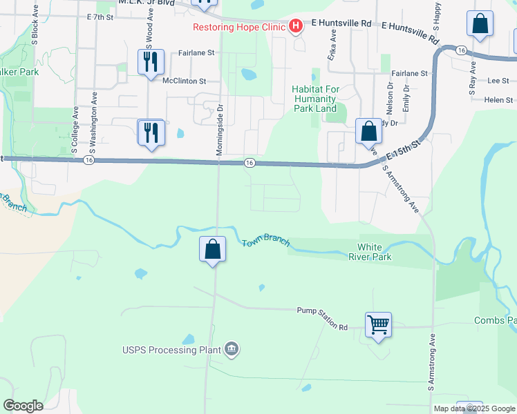 map of restaurants, bars, coffee shops, grocery stores, and more near 1640 Morningside Drive in Fayetteville