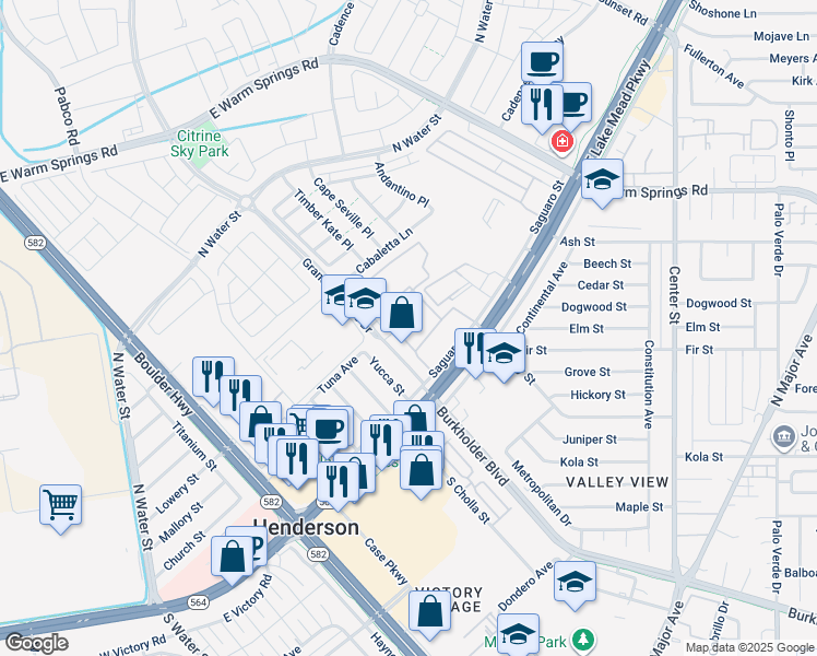 map of restaurants, bars, coffee shops, grocery stores, and more near 501 East Lake Mead Parkway in Henderson
