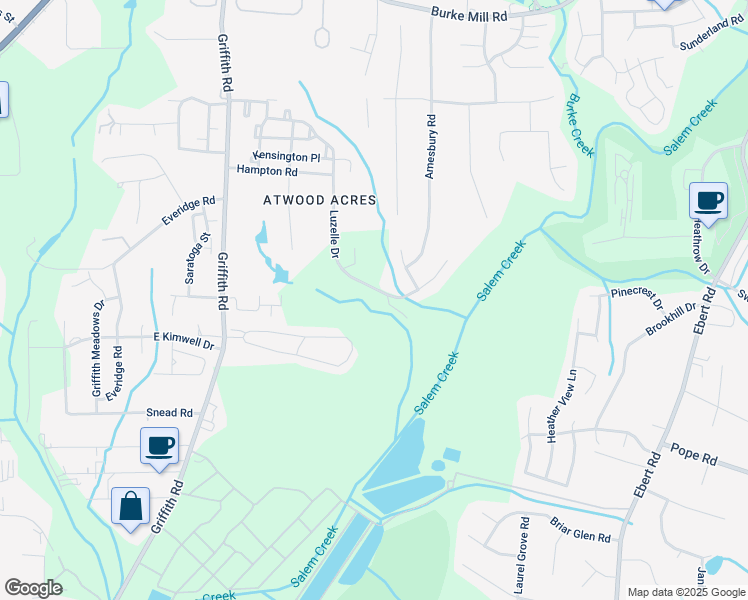 map of restaurants, bars, coffee shops, grocery stores, and more near 112 Luzelle Drive in Winston-Salem