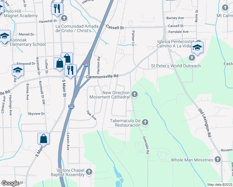 map of restaurants, bars, coffee shops, grocery stores, and more near 658 Clemson Circle in Winston-Salem