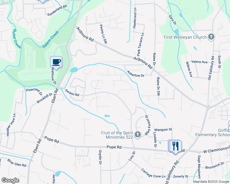 map of restaurants, bars, coffee shops, grocery stores, and more near 1945 Swaim Road in Winston-Salem
