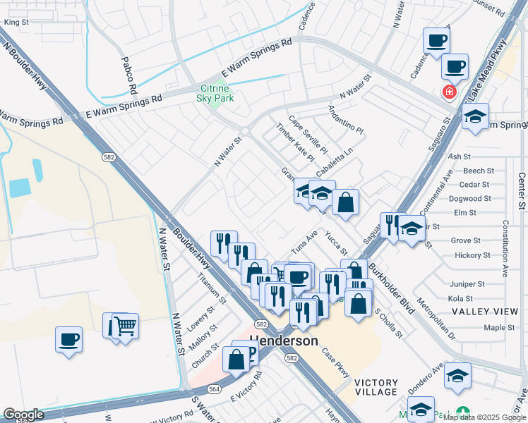 map of restaurants, bars, coffee shops, grocery stores, and more near 127 Nico Azalea Lane in Henderson