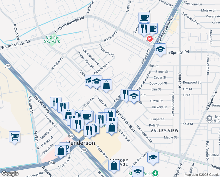 map of restaurants, bars, coffee shops, grocery stores, and more near 501 East Lake Mead Parkway in Henderson