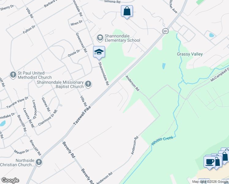 map of restaurants, bars, coffee shops, grocery stores, and more near 4600 Tazewell Pike in Knoxville
