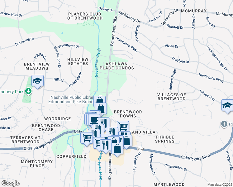 map of restaurants, bars, coffee shops, grocery stores, and more near 5436 Edmondson Pike in Nashville