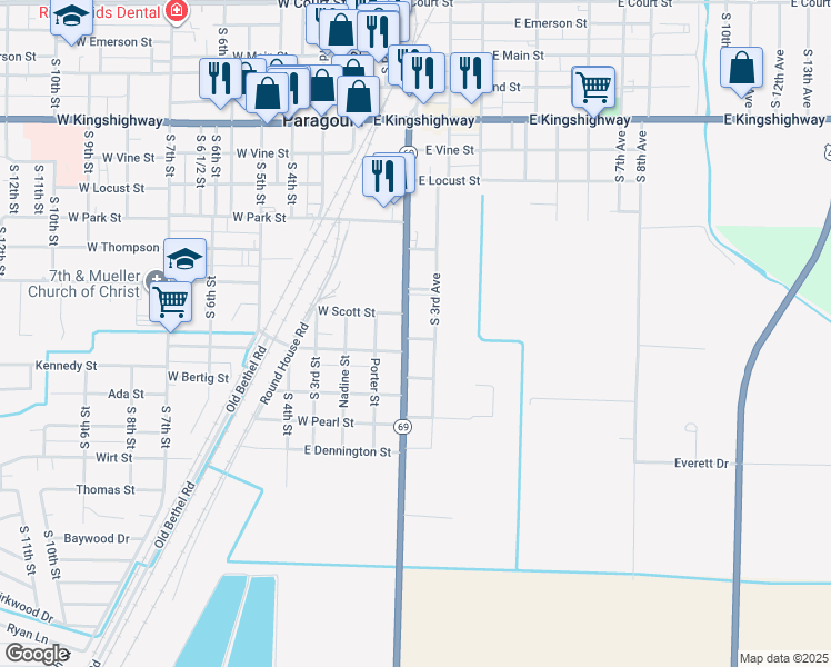 map of restaurants, bars, coffee shops, grocery stores, and more near 1012 South 3rd Avenue in Paragould