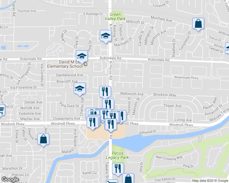 map of restaurants, bars, coffee shops, grocery stores, and more near 2544 Wellworth Avenue in Henderson