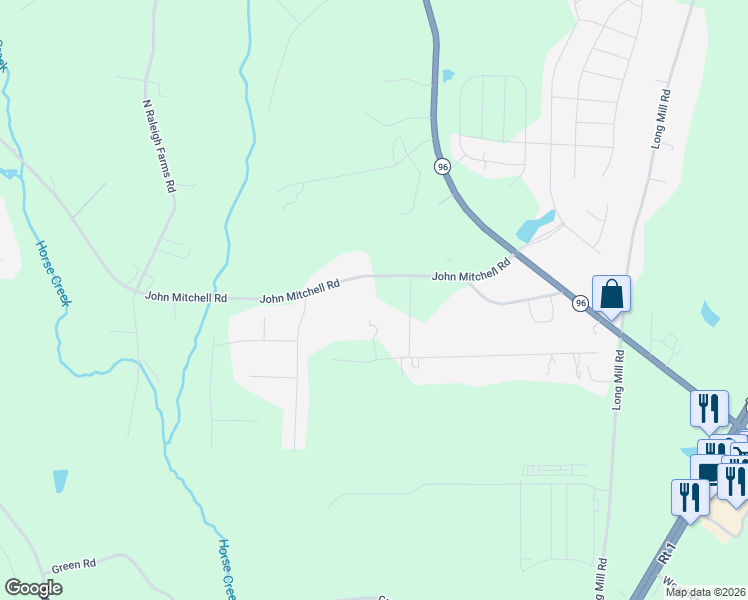map of restaurants, bars, coffee shops, grocery stores, and more near 181 John Mitchell Road in Youngsville