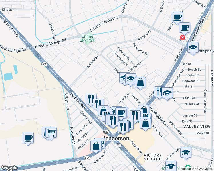 map of restaurants, bars, coffee shops, grocery stores, and more near 127 Nico Azalea Lane in Henderson