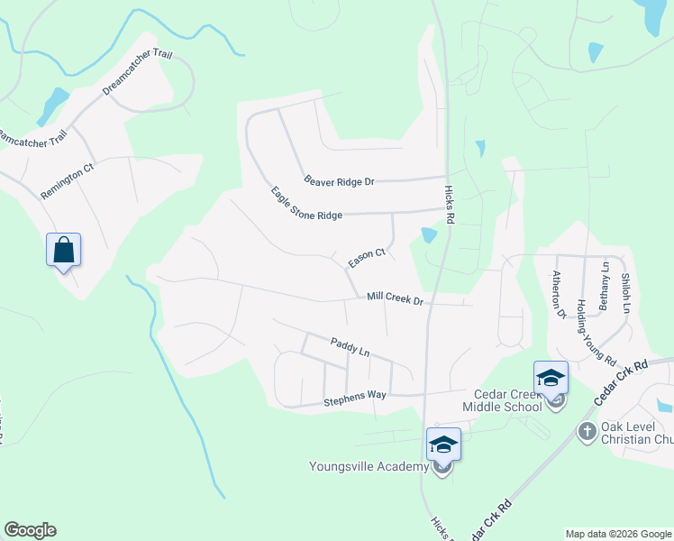 map of restaurants, bars, coffee shops, grocery stores, and more near 113 Bridges Lane in Youngsville
