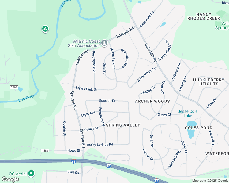 map of restaurants, bars, coffee shops, grocery stores, and more near 4427 Myers Park Drive in Durham