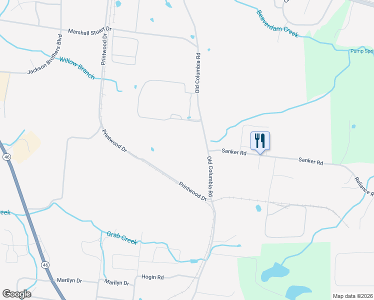map of restaurants, bars, coffee shops, grocery stores, and more near 1635 Old Columbia Road in Dickson