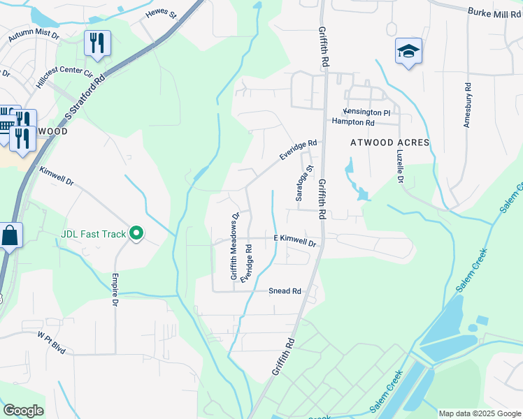 map of restaurants, bars, coffee shops, grocery stores, and more near 291 Everidge Road in Winston-Salem