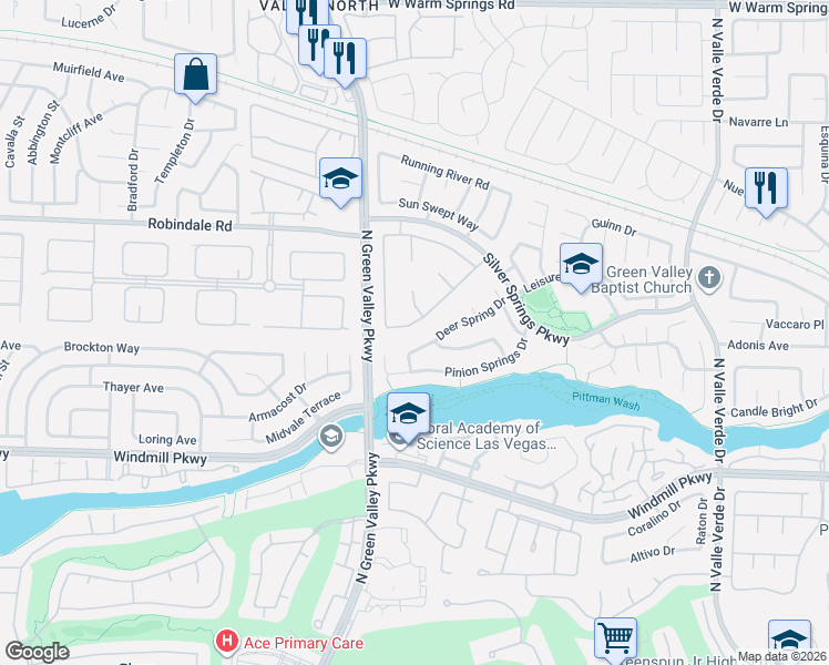 map of restaurants, bars, coffee shops, grocery stores, and more near 2076 Sutton Way in Henderson