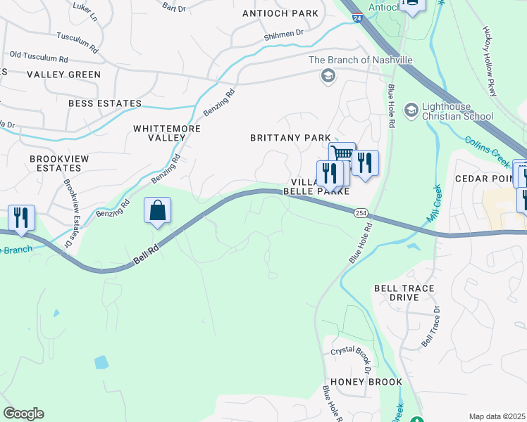 map of restaurants, bars, coffee shops, grocery stores, and more near 1446 Bell Road in Nashville