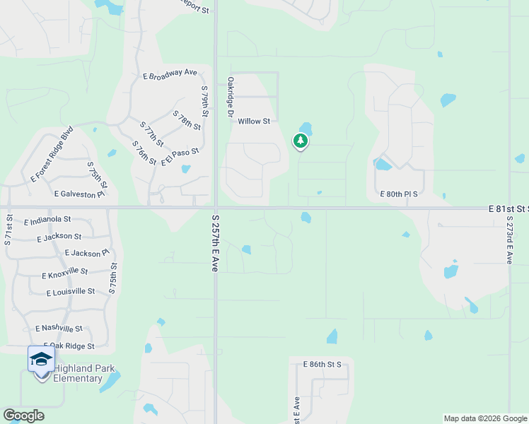map of restaurants, bars, coffee shops, grocery stores, and more near 25902 Lariat Circle in Broken Arrow
