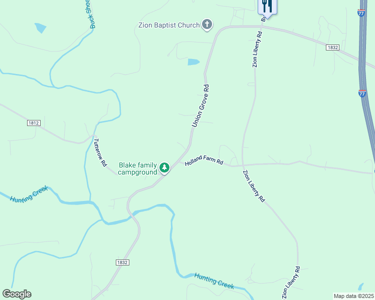 map of restaurants, bars, coffee shops, grocery stores, and more near State Road 1832 in Iredell County