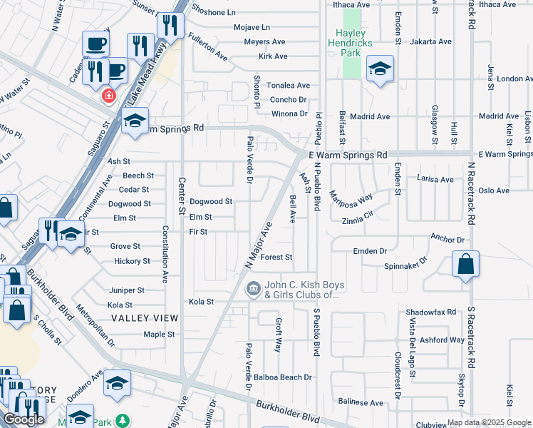 map of restaurants, bars, coffee shops, grocery stores, and more near 915 North Major Avenue in Henderson