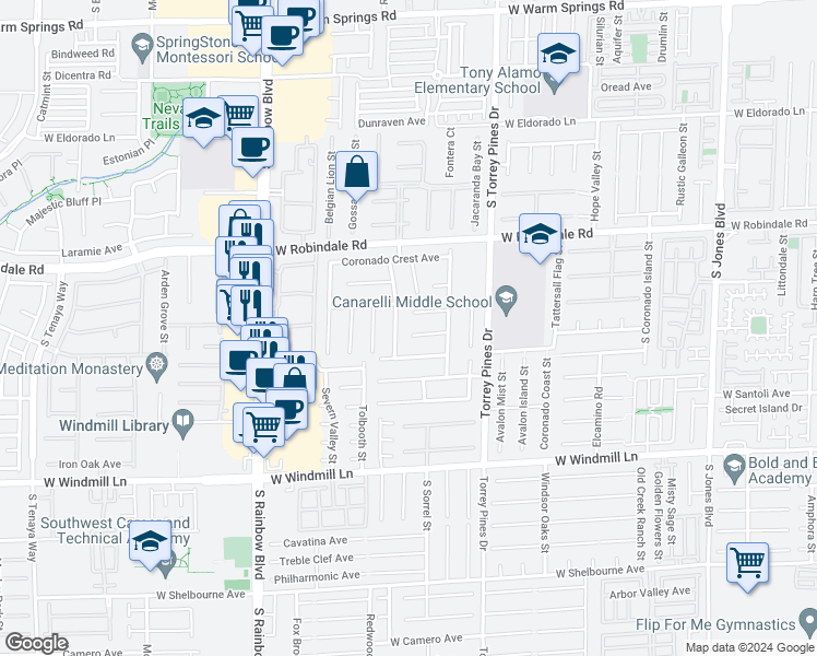 map of restaurants, bars, coffee shops, grocery stores, and more near 6638 Buried Treasure Court in Las Vegas