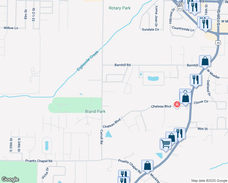 map of restaurants, bars, coffee shops, grocery stores, and more near 2417 Erin in Paragould