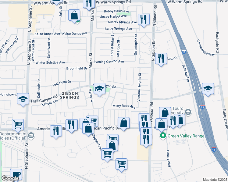 map of restaurants, bars, coffee shops, grocery stores, and more near 251 Ventana Village Lane in Henderson