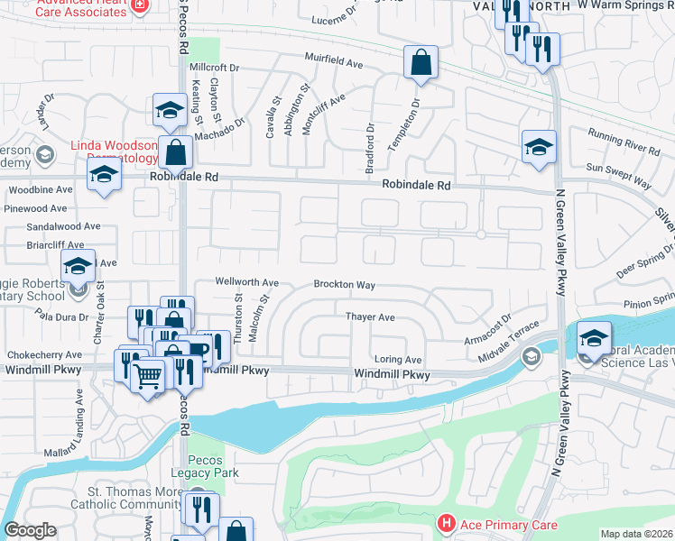map of restaurants, bars, coffee shops, grocery stores, and more near 2338 Dolphin Court in Henderson