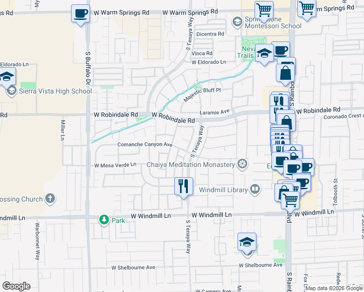 map of restaurants, bars, coffee shops, grocery stores, and more near 7371 Gold Rush Court in Las Vegas