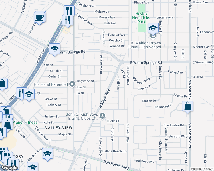 map of restaurants, bars, coffee shops, grocery stores, and more near 915 North Major Avenue in Henderson
