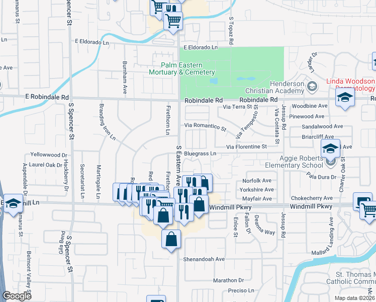 map of restaurants, bars, coffee shops, grocery stores, and more near 2873 Cambretto Drive in Henderson
