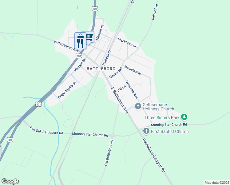 map of restaurants, bars, coffee shops, grocery stores, and more near East Battleboro Avenue in Rocky Mount