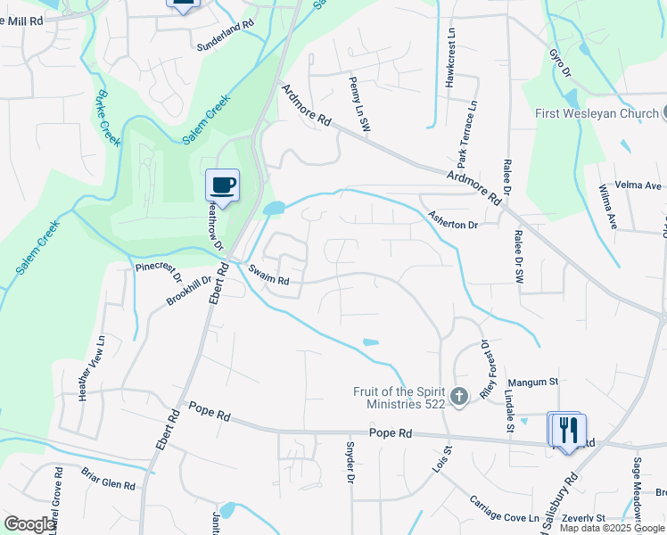 map of restaurants, bars, coffee shops, grocery stores, and more near 200 Cedar Ridge Circle in Winston-Salem