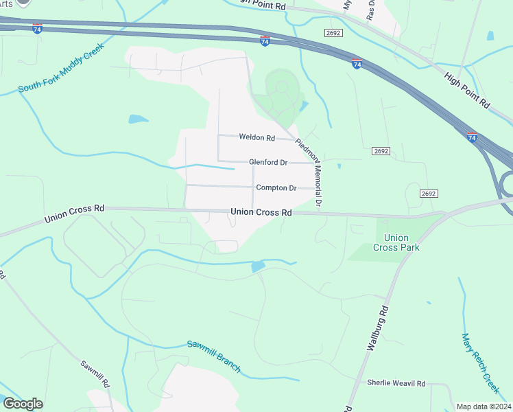 map of restaurants, bars, coffee shops, grocery stores, and more near 1998 Union Cross Road in Winston-Salem