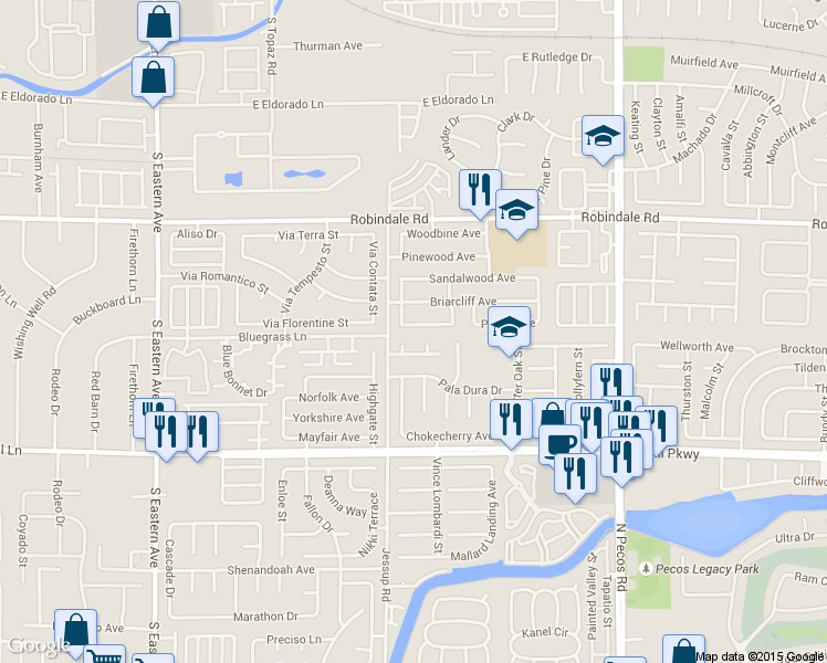 map of restaurants, bars, coffee shops, grocery stores, and more near 2749 Turtlebay Avenue in Henderson