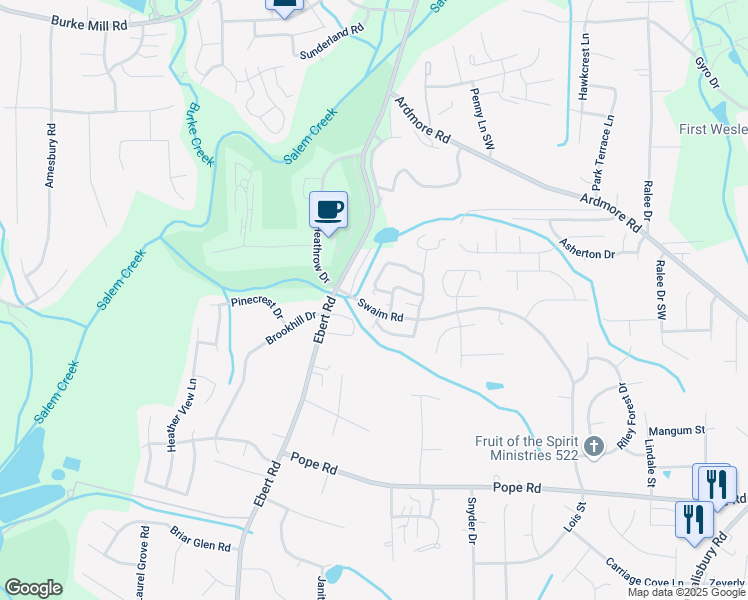 map of restaurants, bars, coffee shops, grocery stores, and more near 2747 Crosswinds Drive in Winston-Salem