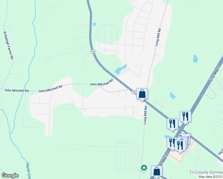 map of restaurants, bars, coffee shops, grocery stores, and more near 76 Old John Mitchell Road in Youngsville