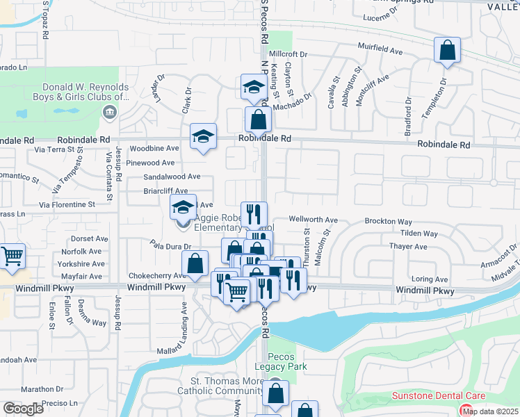 map of restaurants, bars, coffee shops, grocery stores, and more near 2601 Summerview Place in Henderson