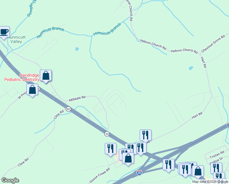 map of restaurants, bars, coffee shops, grocery stores, and more near 1146 Case View Road in Dandridge