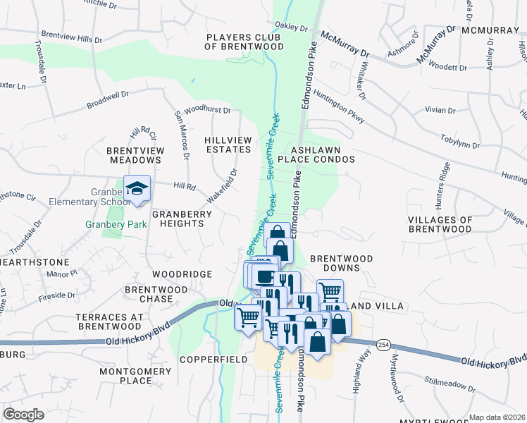 map of restaurants, bars, coffee shops, grocery stores, and more near 5433 Edmondson Pike in Nashville