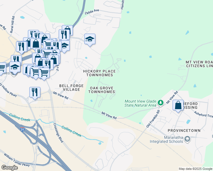 map of restaurants, bars, coffee shops, grocery stores, and more near 2950 Baby Ruth Lane in Nashville