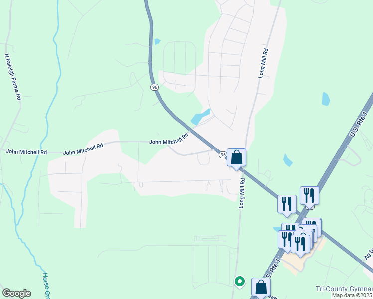 map of restaurants, bars, coffee shops, grocery stores, and more near 76 Old John Mitchell Road in Youngsville