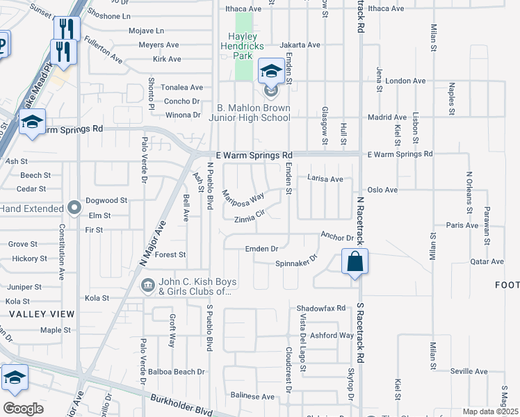 map of restaurants, bars, coffee shops, grocery stores, and more near 846 Zinnia Circle in Henderson