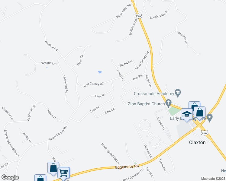 map of restaurants, bars, coffee shops, grocery stores, and more near 117 Early Drive in Powell