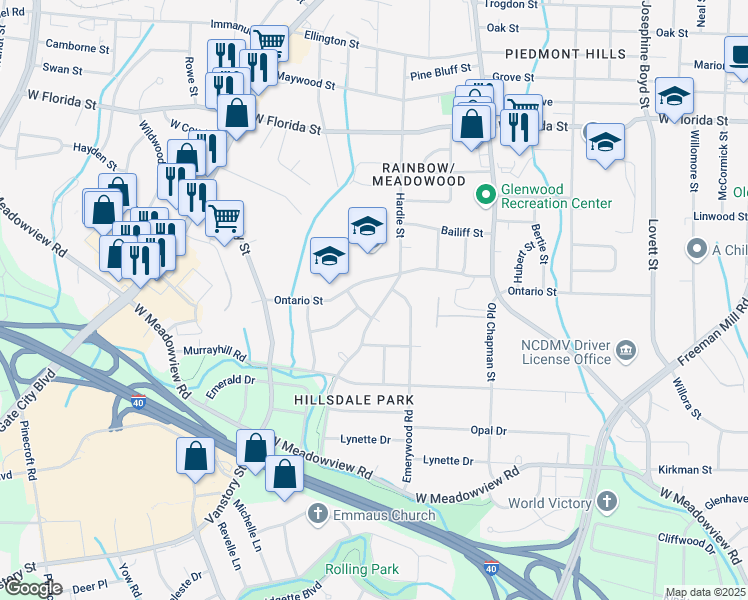map of restaurants, bars, coffee shops, grocery stores, and more near in Greensboro