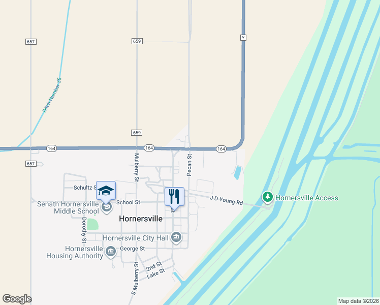 map of restaurants, bars, coffee shops, grocery stores, and more near 798 Pecan Street in Hornersville